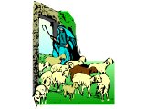 A shepherd counting sheep into their pen